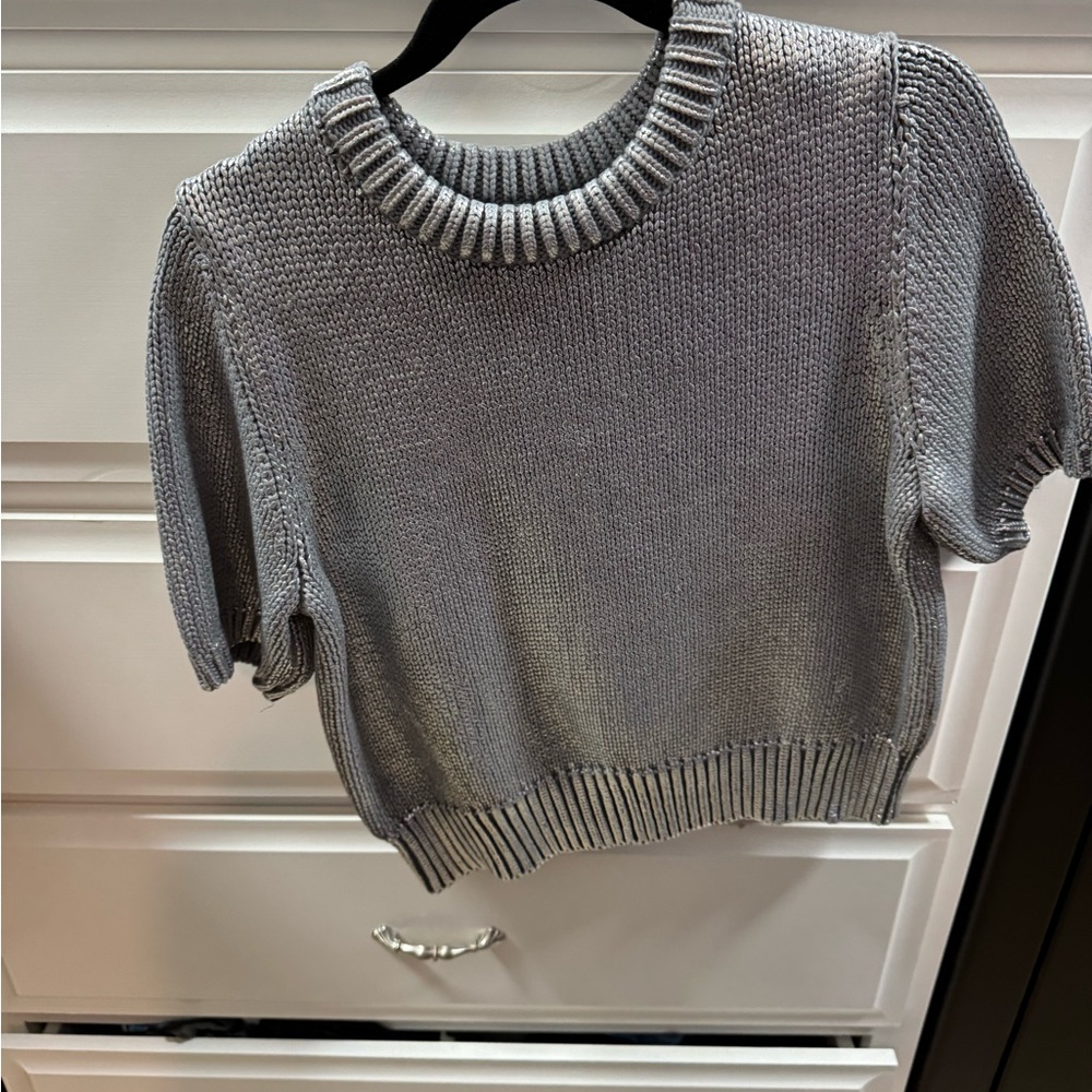 Gray Knit Short Sleeve Sweater